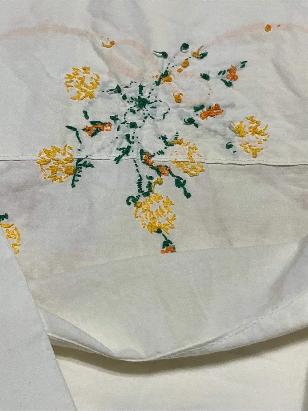 Set of 2, 1950’s Hand-Embroidered Pillowcases- As Is Condition- Light age spots